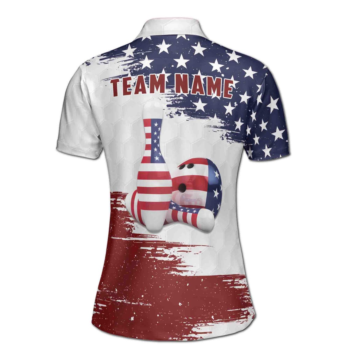 Customize Name Team Name American Flag Grunge Bowling Women's Polo Shirt (S-5XL)