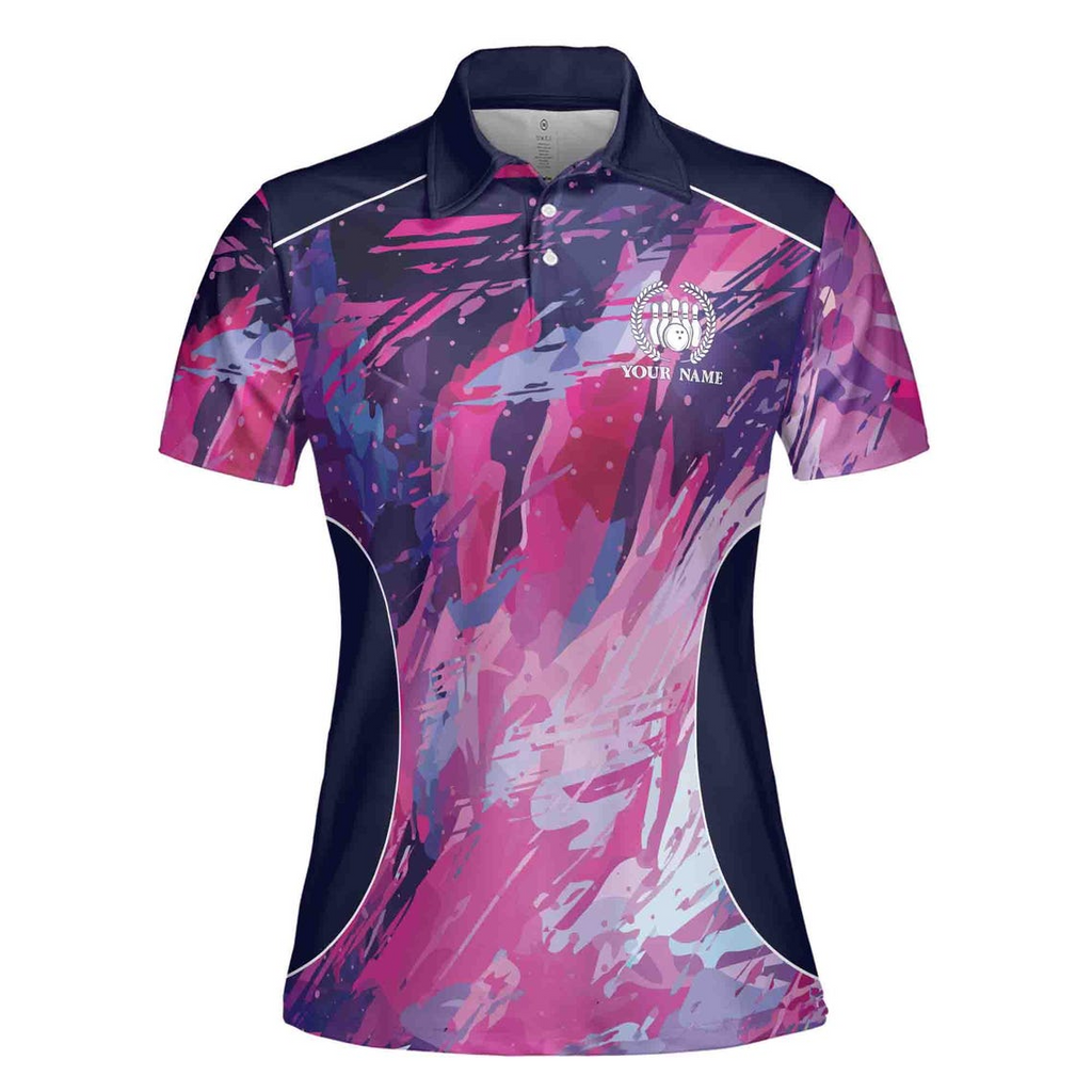 Custom Name Bowling Team Women's Polo Shirt: Colorful Splash Design