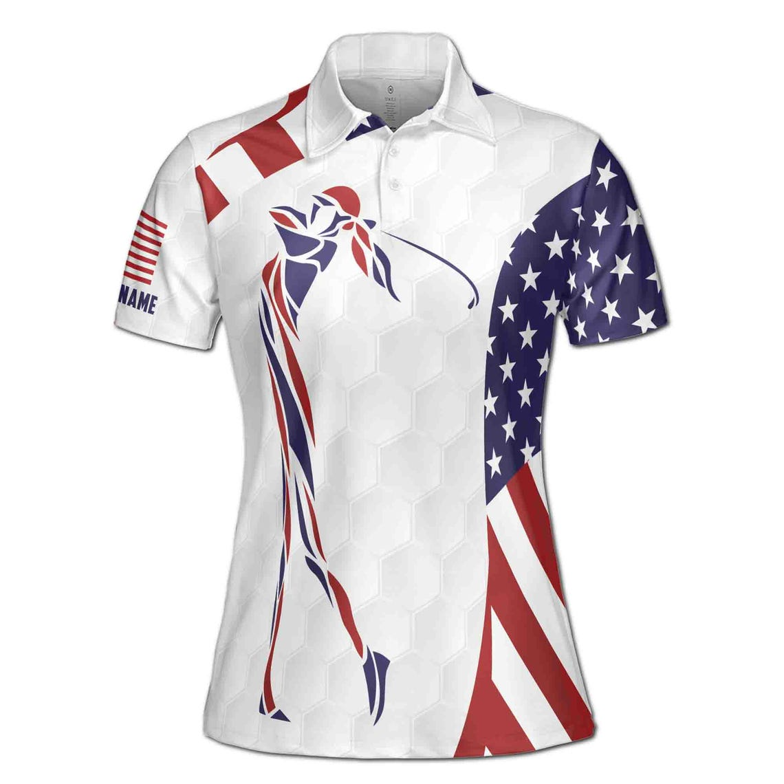 Custom Name White American Flag Patriot Golf Women's Polo Shirt (S-5XL)