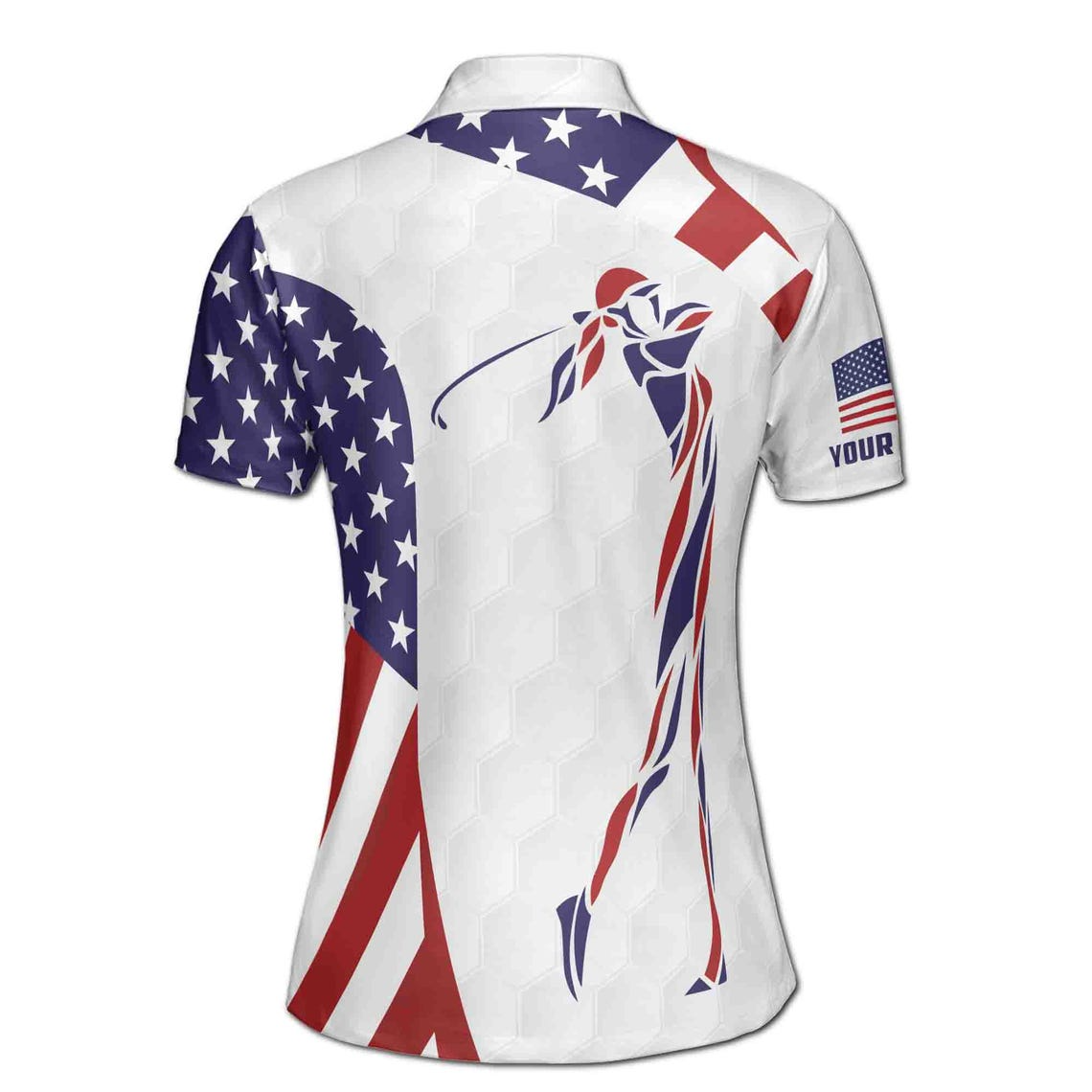 Custom Name White American Flag Patriot Golf Women's Polo Shirt (S-5XL)