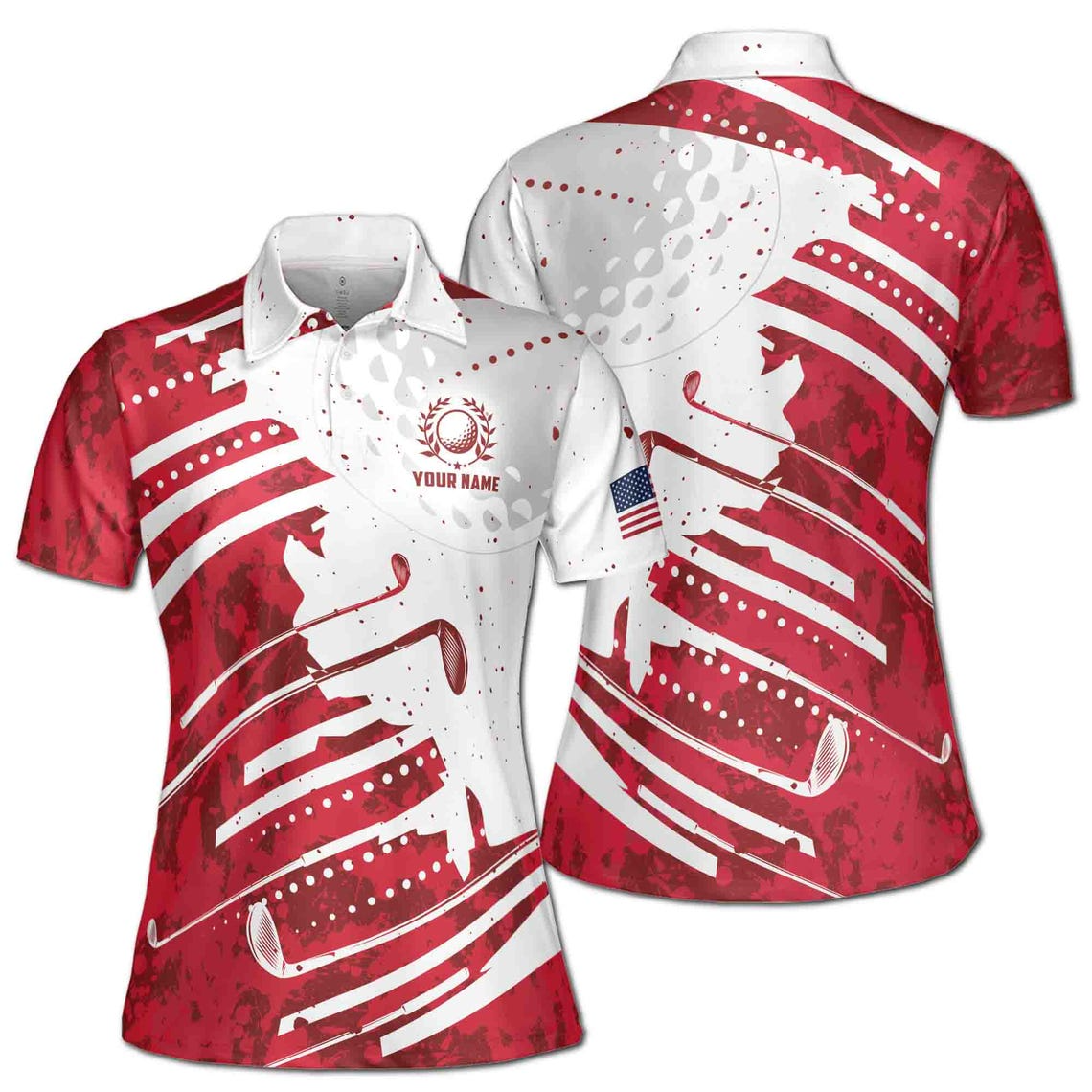 Custom Name Red Wine Pattern America Golf Women's Polo Shirt (S-5XL)