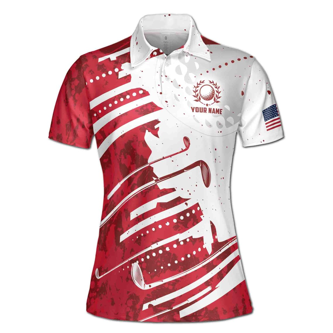 Custom Name Red Wine Pattern America Golf Women's Polo Shirt (S-5XL)