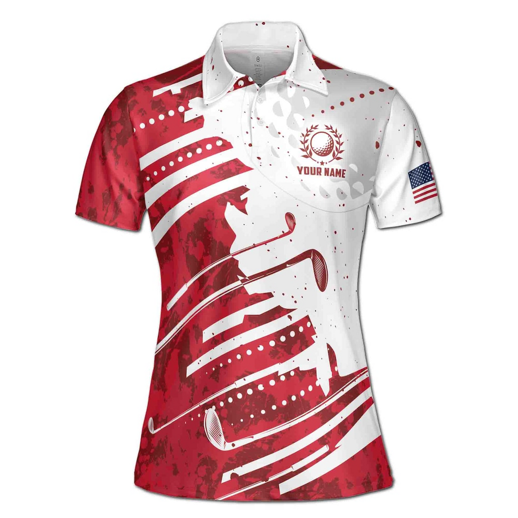 Custom Name Red Wine Pattern America Golf Women's Polo Shirt (S-5XL)