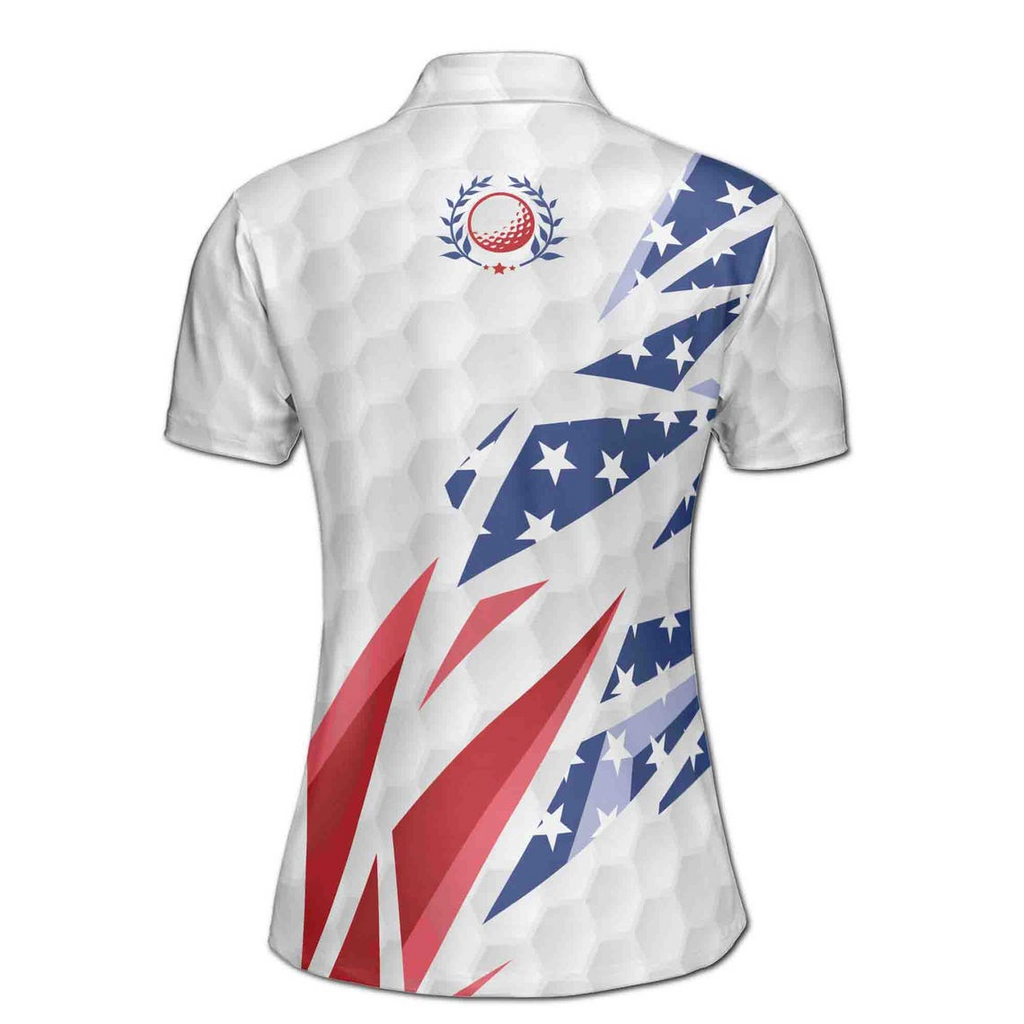 Custom Name Patriotic American Flag Golfer Love Golf Women's Polo Shirt (S-5XL)