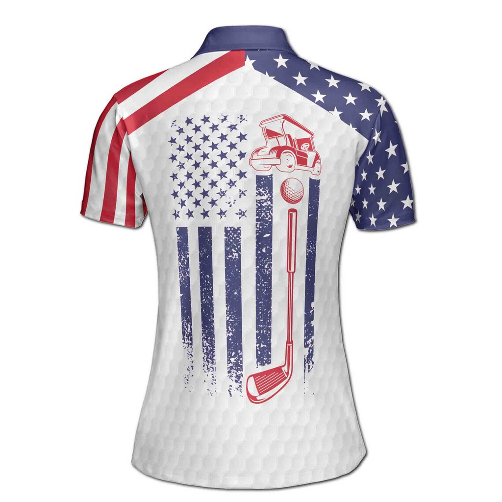 Custom Name Patriotic American Lady Golfer Women's Polo Shirt (S-5XL)