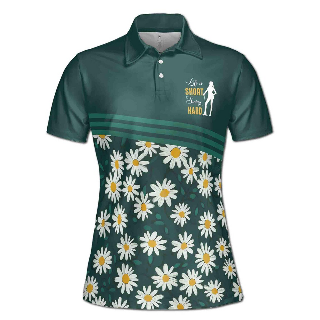 Life is Short Swing Hard Flower Daisy Golfer Women's Polo Shirt (S-5XL)