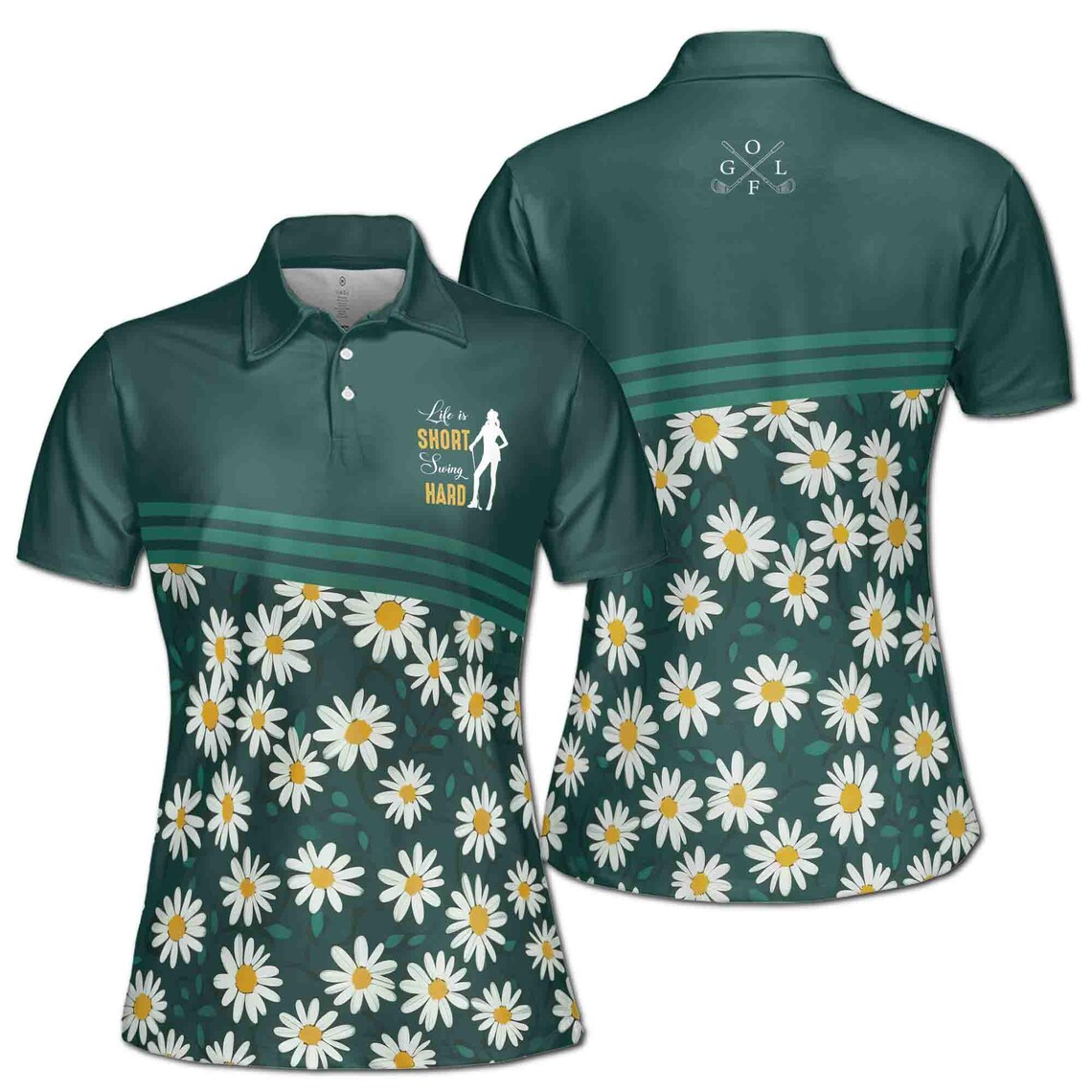 Life is Short Swing Hard Flower Daisy Golfer Women's Polo Shirt (S-5XL)