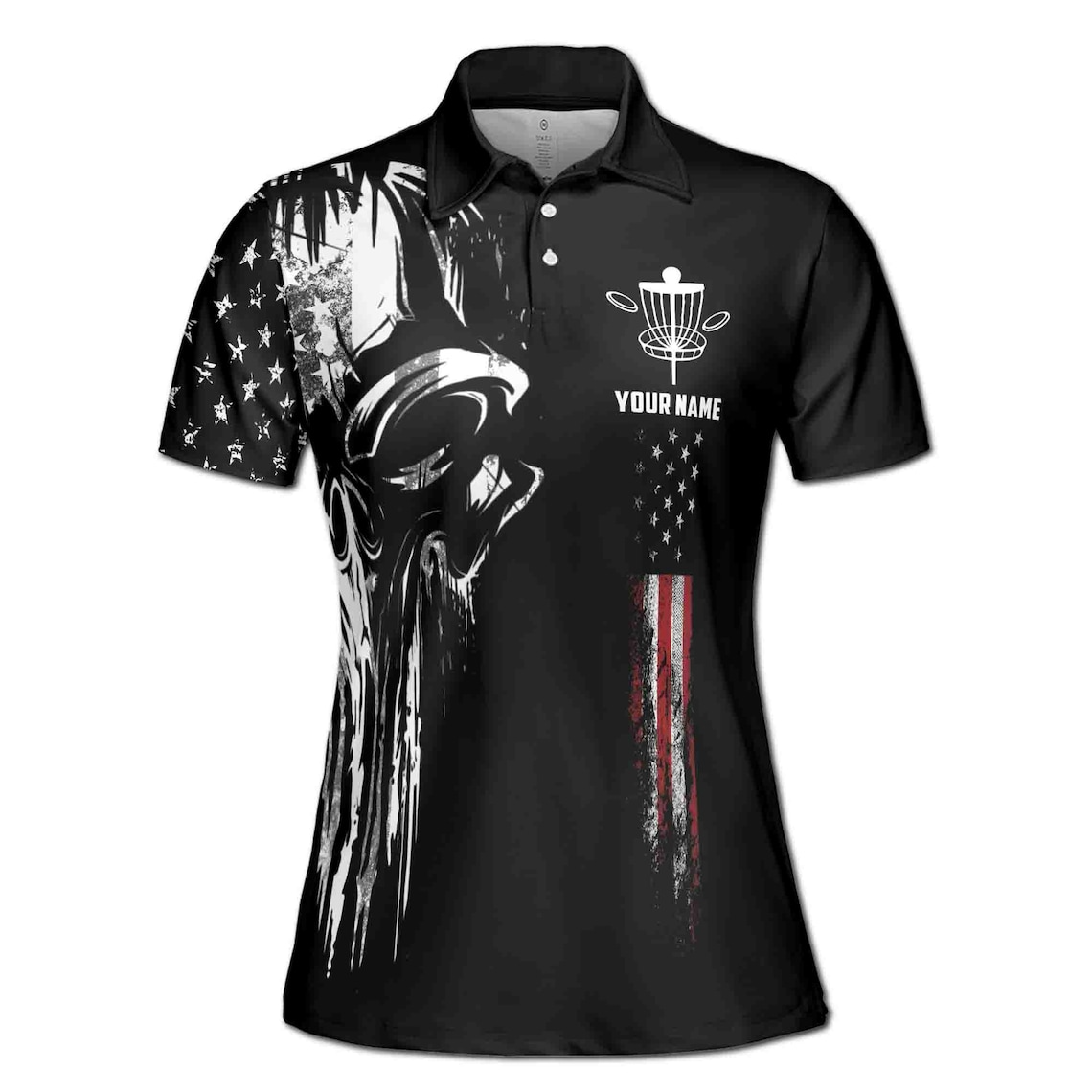Personalized Dark Skull America Disc Golf USA Flag Women's Polo Shirt (S-5XL)