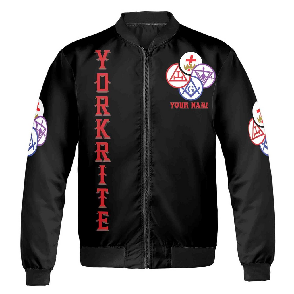 Customize Name Lodge Name York Rite Masonic Freemasonary Freemason Unisex Bomber Jacket (S-5XL)