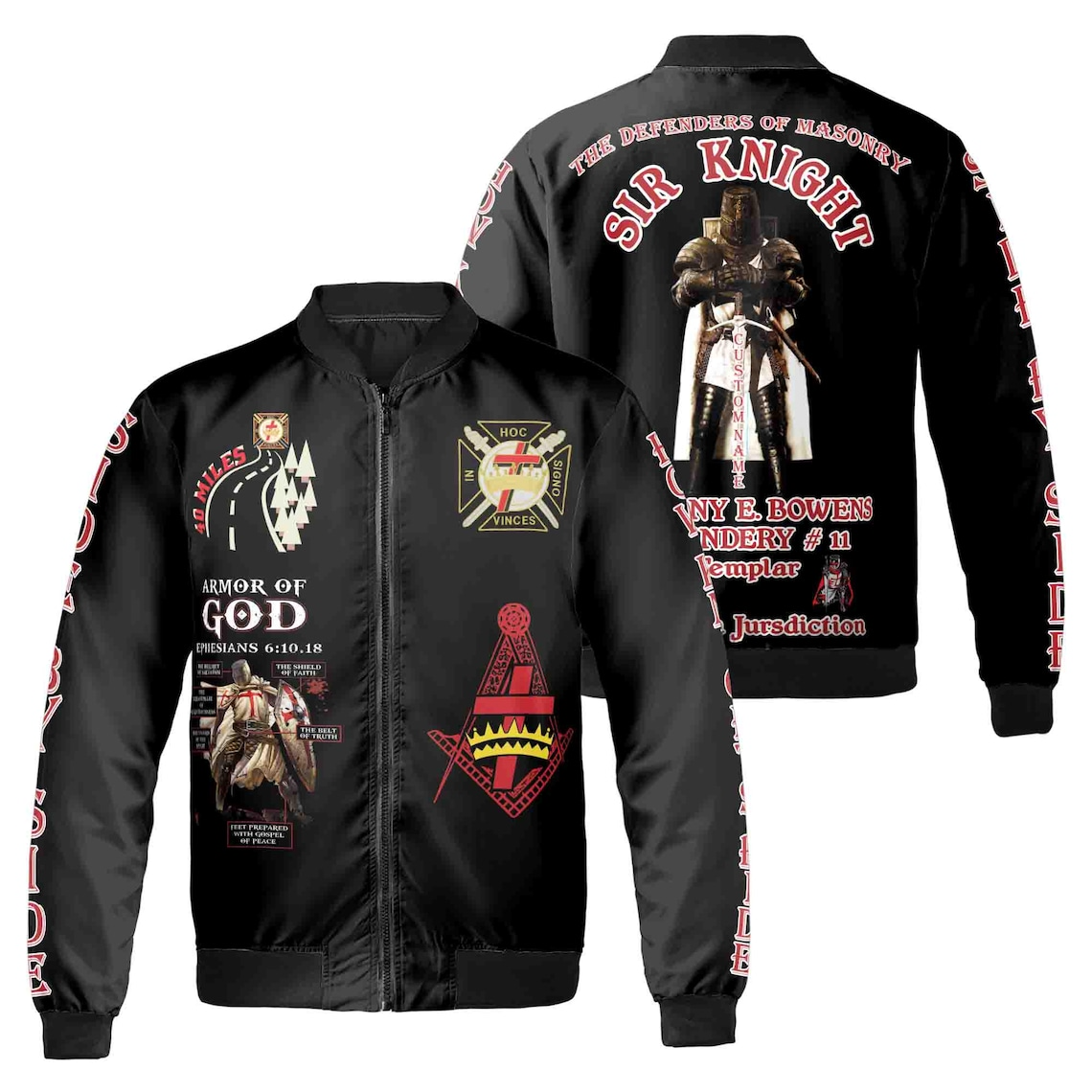 Custom Sir Knight Templar Bomber Jacket: Defenders of Masonry Armor of God