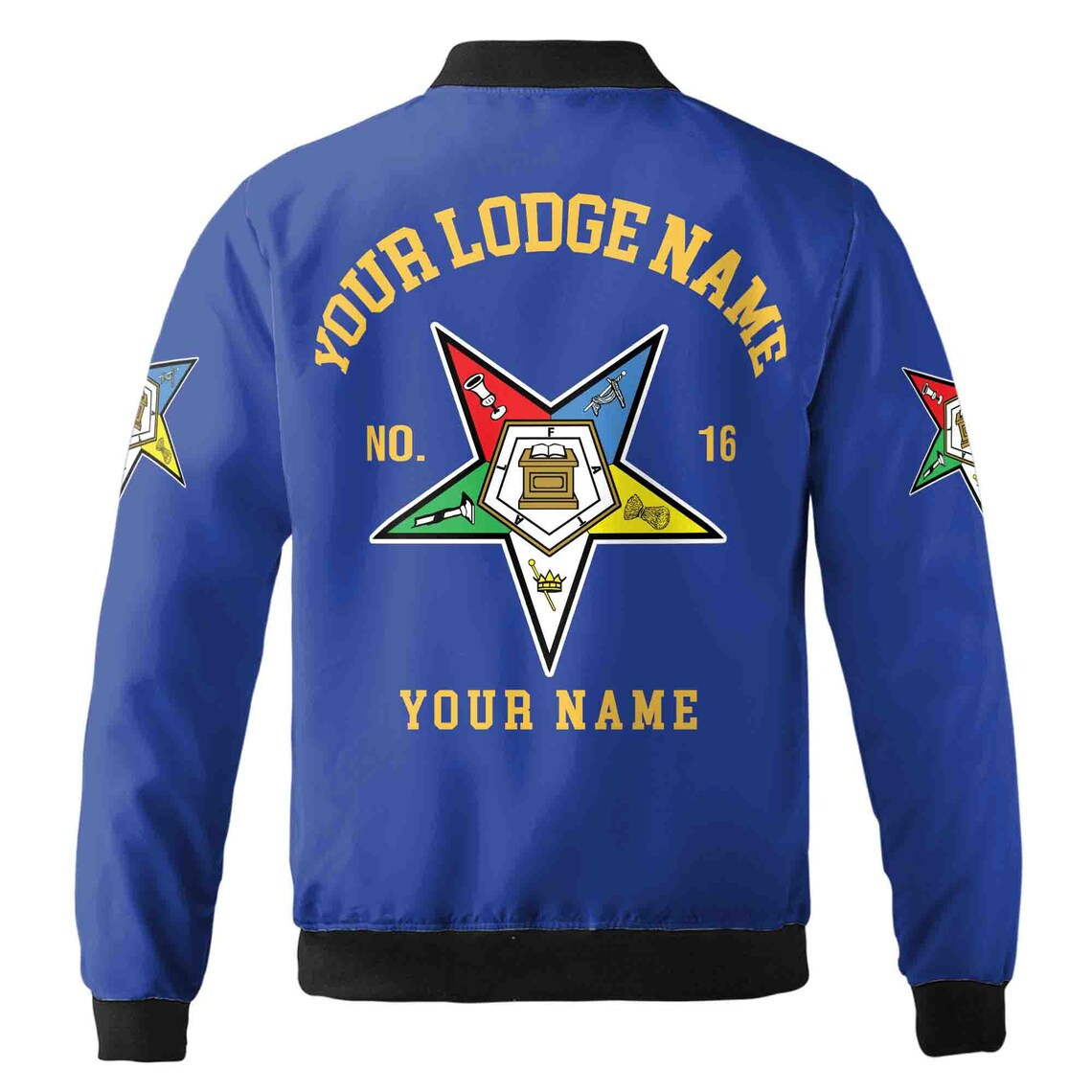 Custom Order of the Eastern Star OES Pentagon Down Logo Bomber Jacket (S-5XL)