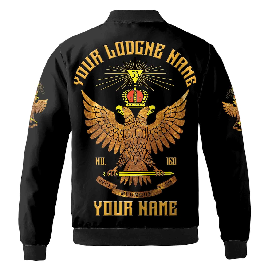Custom Rite of Scottish 33 Degree Eagle Wings Up Masonic Unisex Bomber Jacket (S-5XL)