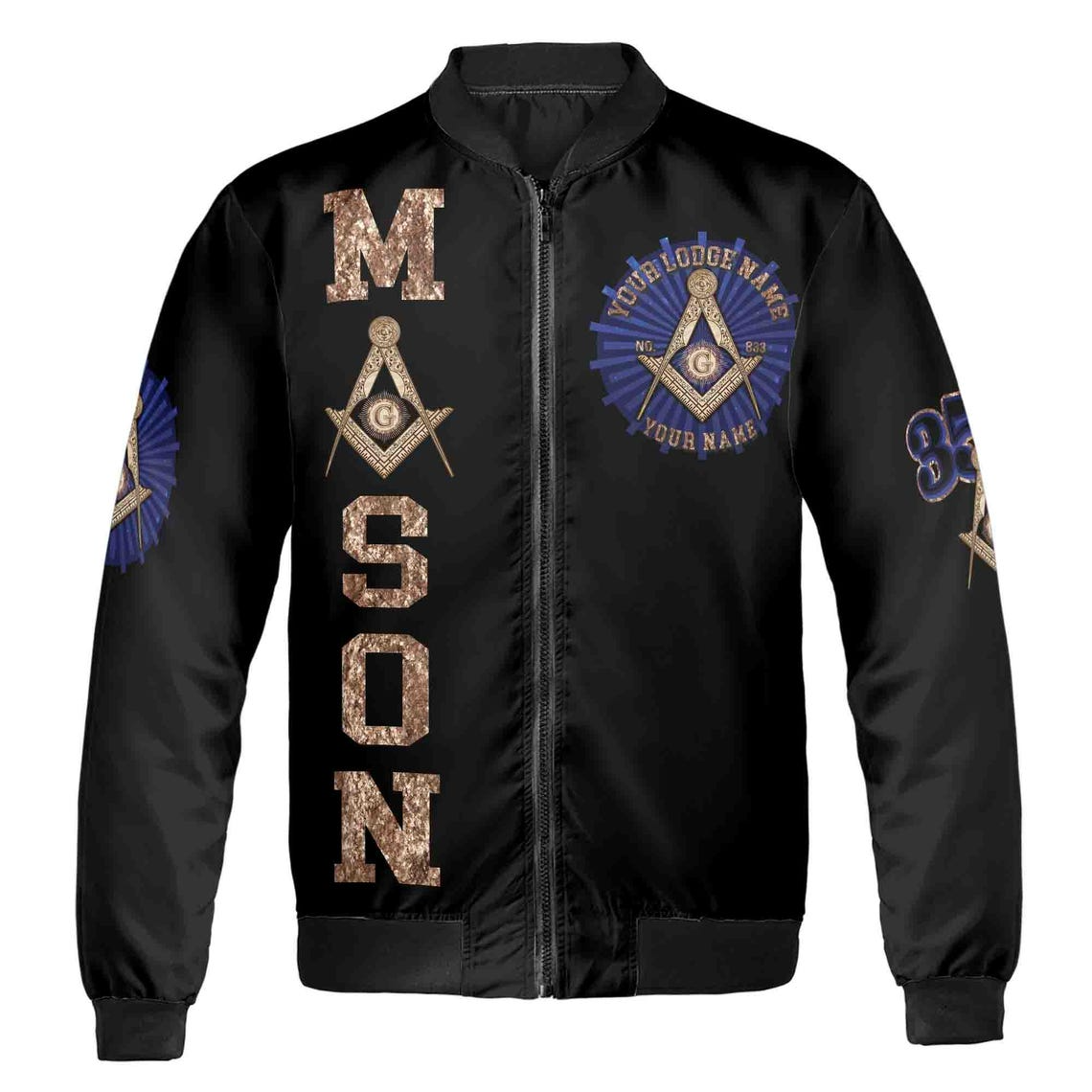 Customize Lodge Name Name and Number Freemasonry Masonic Symbol Unisex Bomber Jacket (S-5XL)