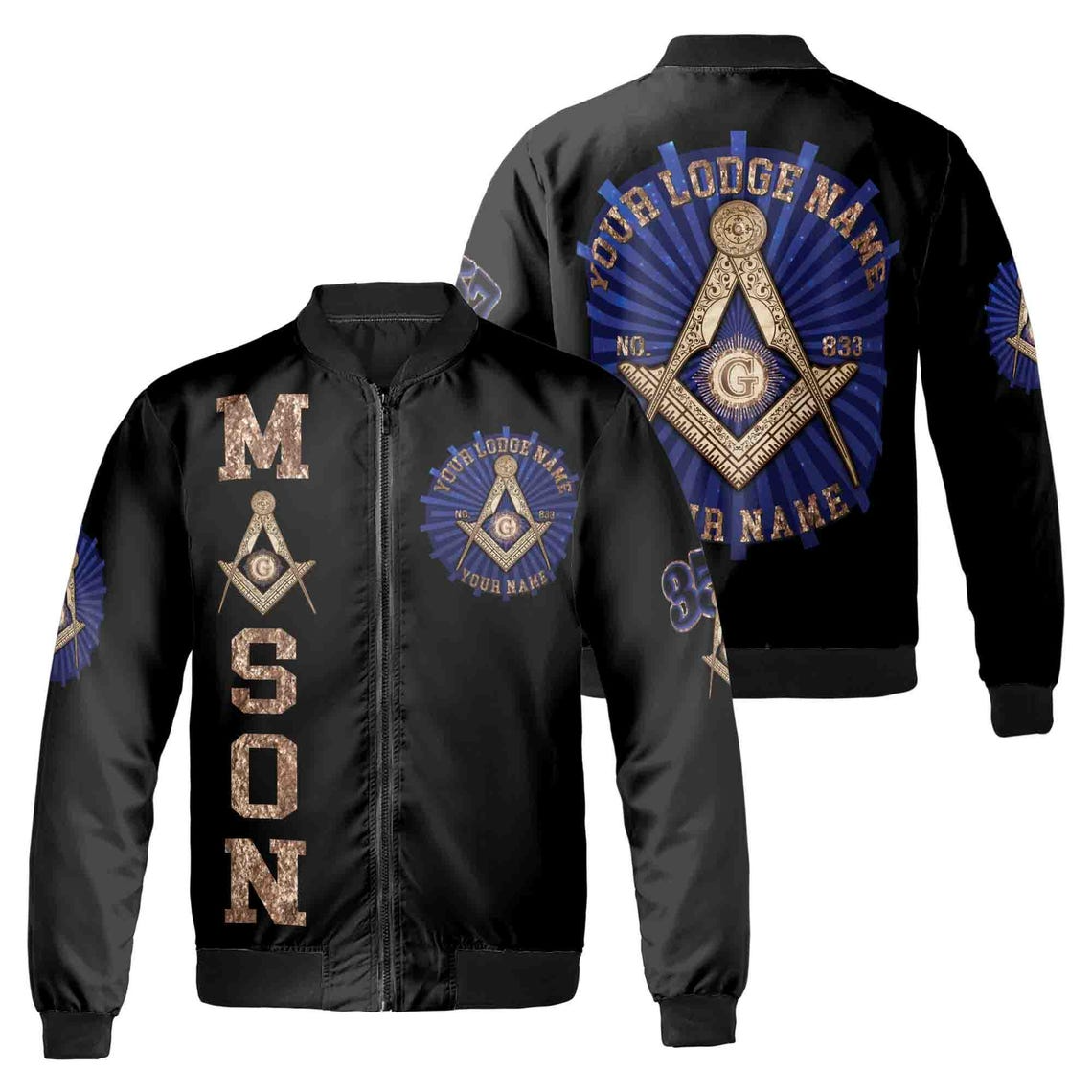 Customize Lodge Name Name and Number Freemasonry Masonic Symbol Unisex Bomber Jacket (S-5XL)