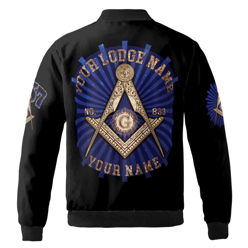 Customize Lodge Name Name and Number Freemasonry Masonic Symbol Unisex Bomber Jacket (S-5XL)