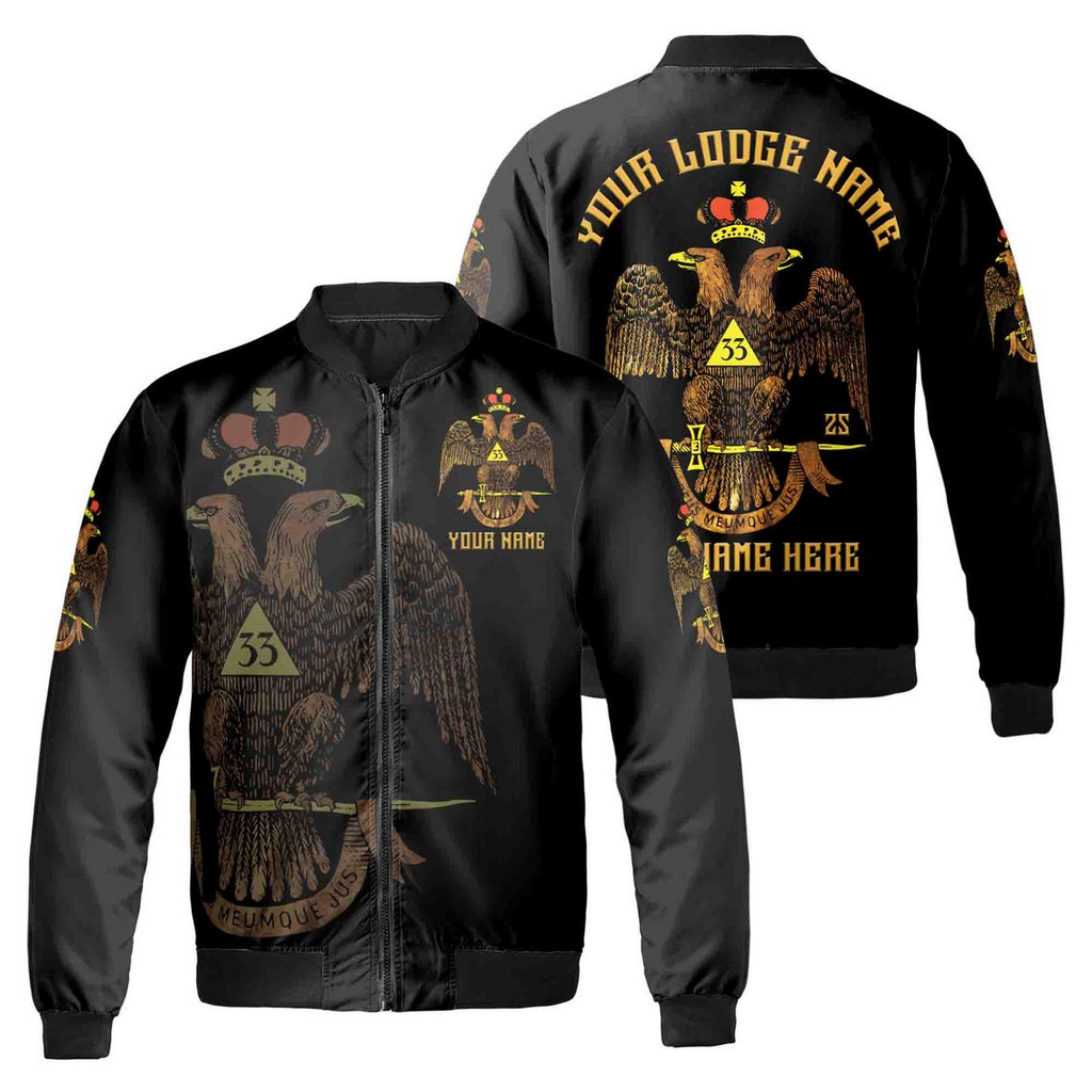 Custom Rite of Scottish 33 Degree Emblem Design Masonic Unisex Bomber Jacket (S-5XL)