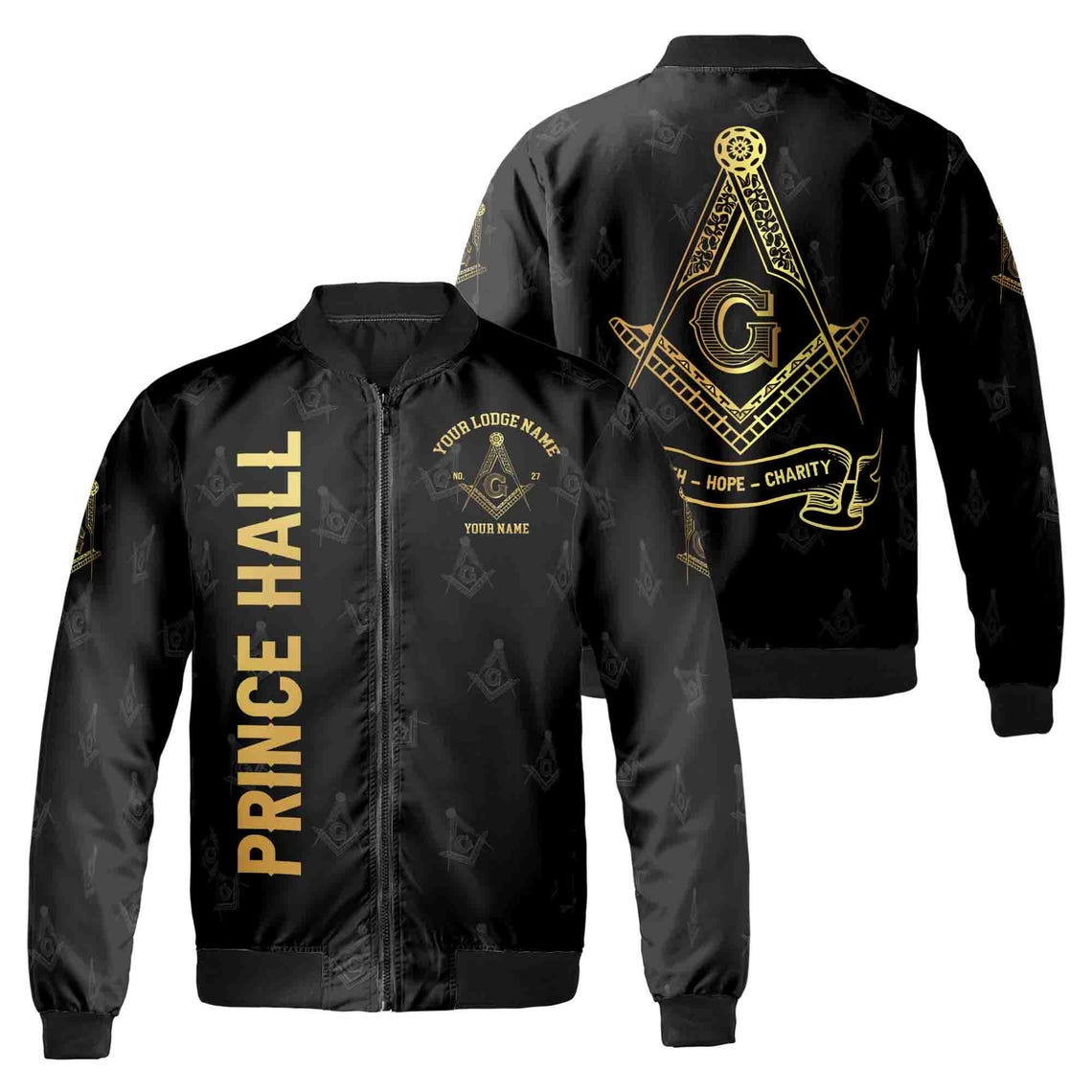 Customize Name Lodge Name Prince Hall PHA Freemasonry Masonic Unisex Bomber Jacket