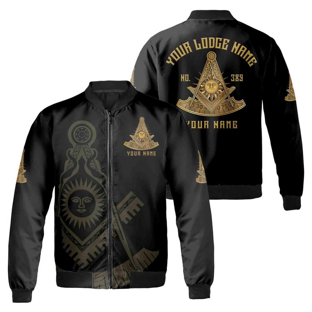 Custom Lodge Name Number Masonic Past Master Sun Freemason Unisex Bomber Jacket (S-5XL)