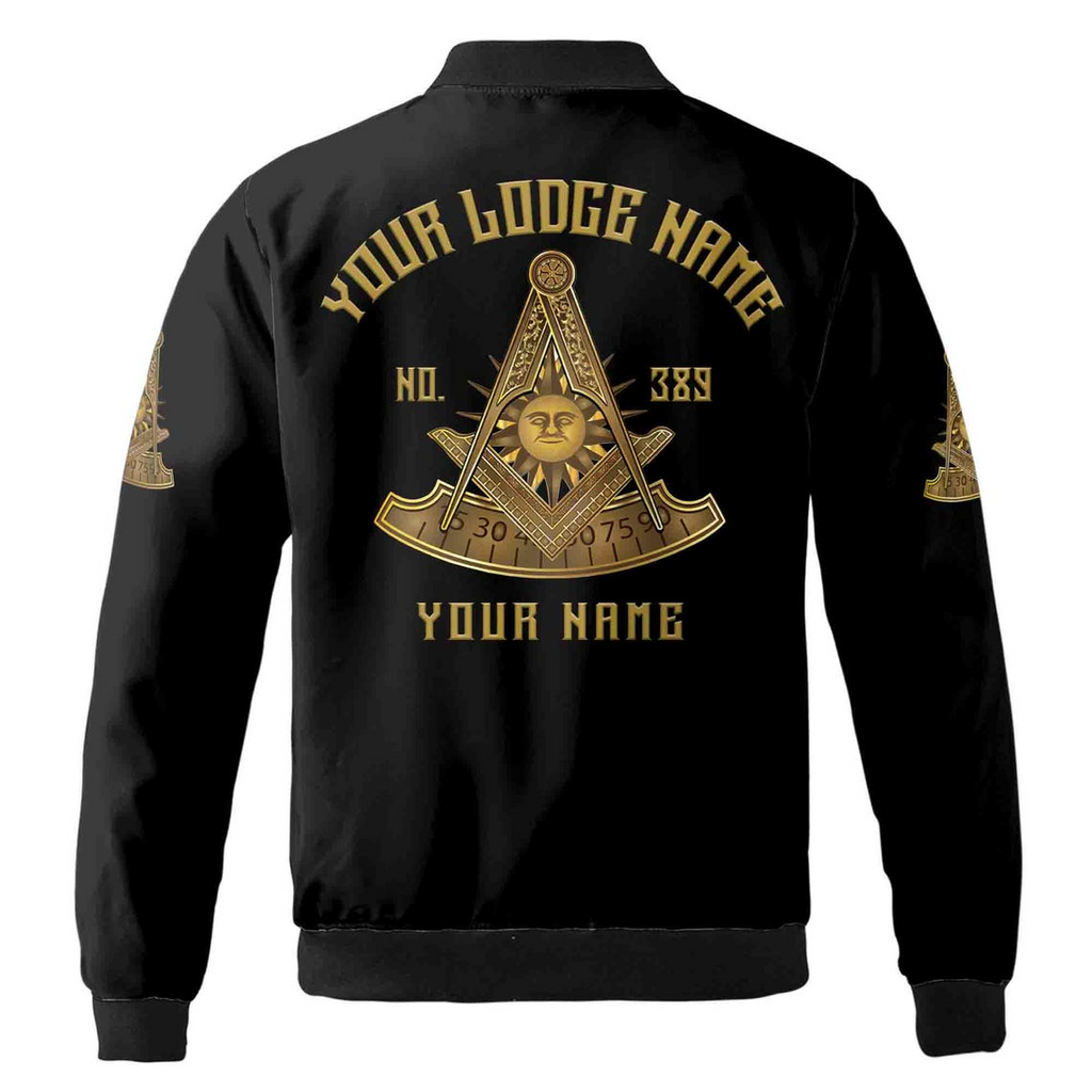 Custom Lodge Name Number Masonic Past Master Sun Freemason Unisex Bomber Jacket (S-5XL)