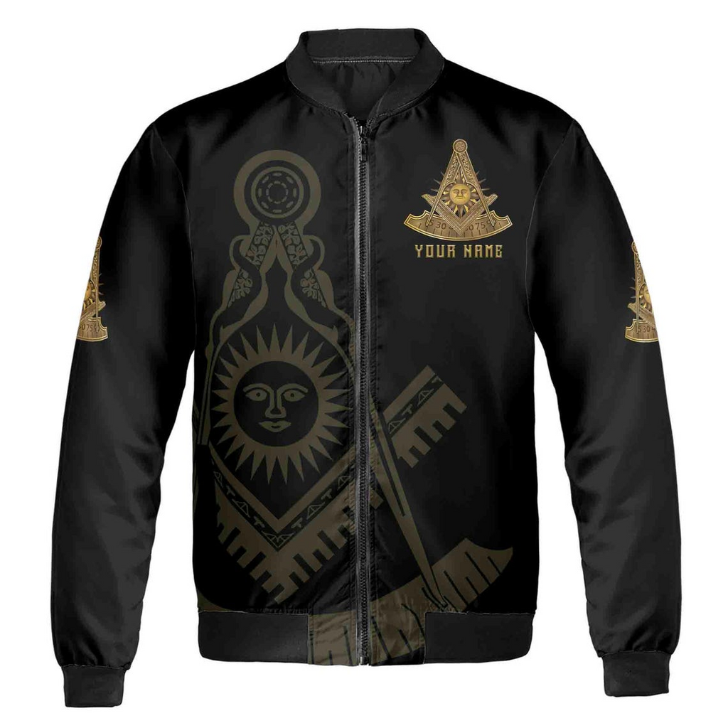 Custom Lodge Name Number Masonic Past Master Sun Freemason Unisex Bomber Jacket (S-5XL)
