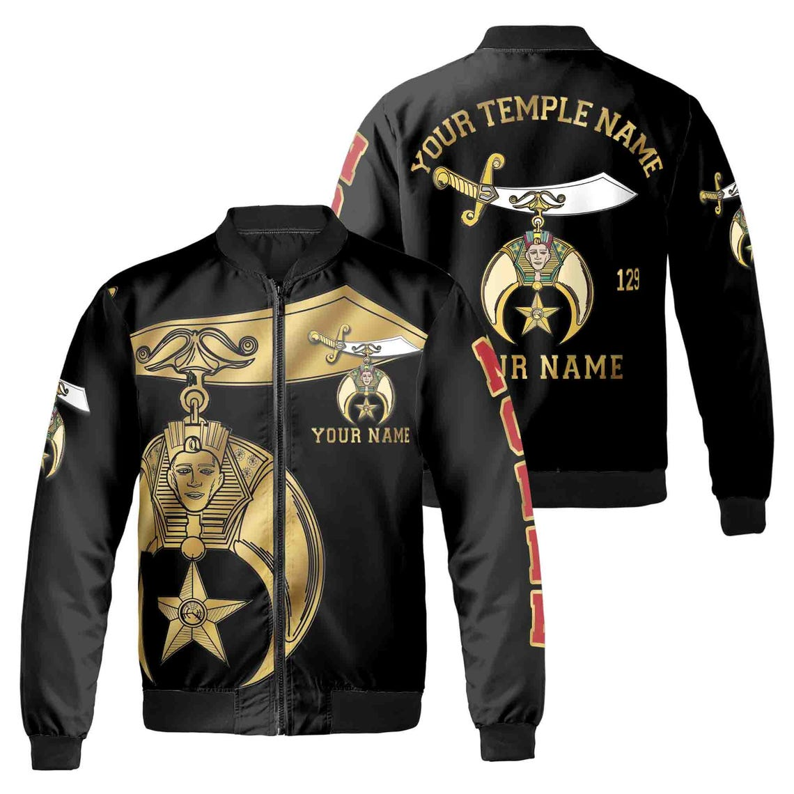 Custom Your Temple and Name Shriners Symbol, Noble Shriners 3D Bomber Jacket (S-5XL)