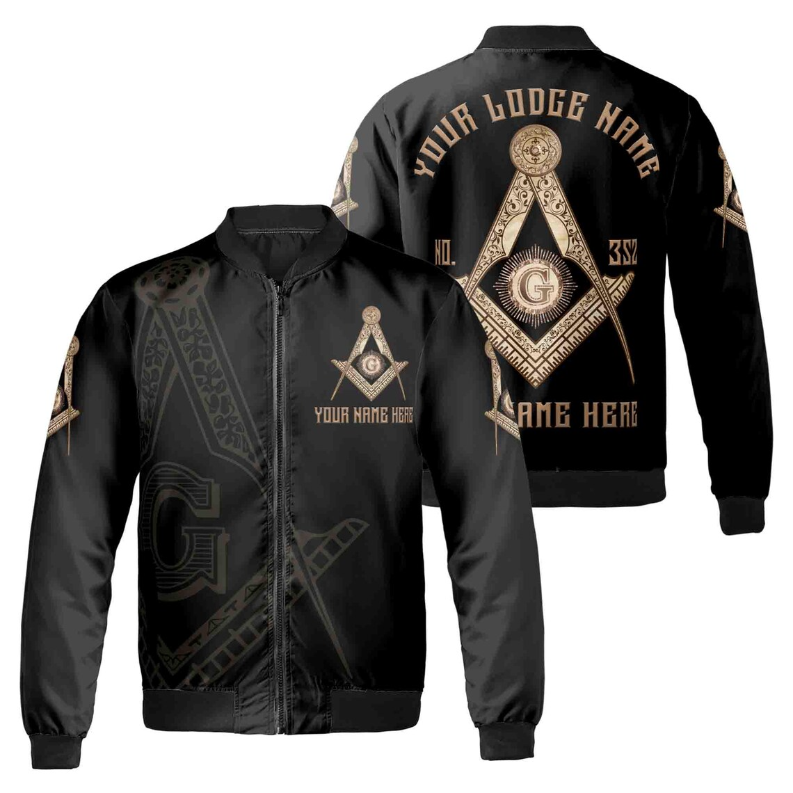 Custom Freemason Bomber Jacket: Personalized Lodge Name & Number