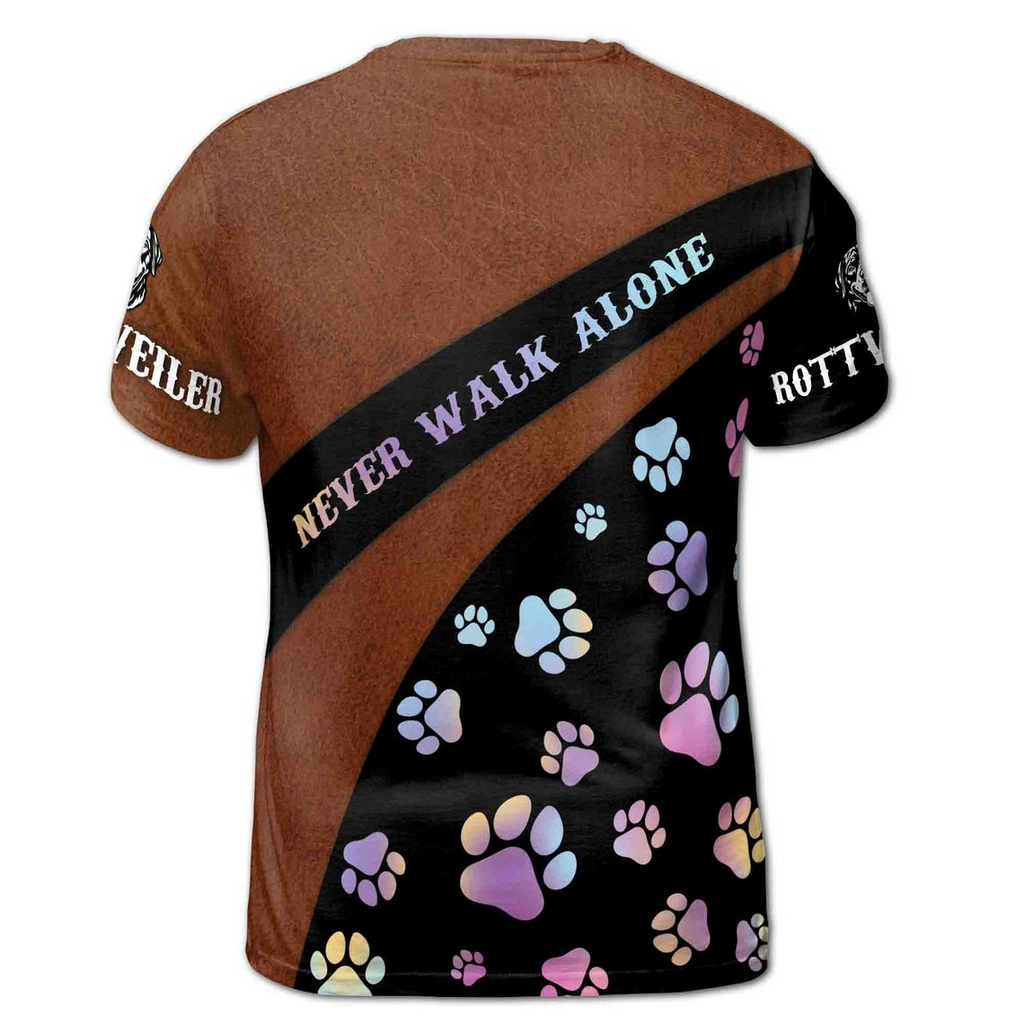 Custom Name Rottweiler Friend Never Walk Alone Gift Men's 3D T-shirt S-5XL