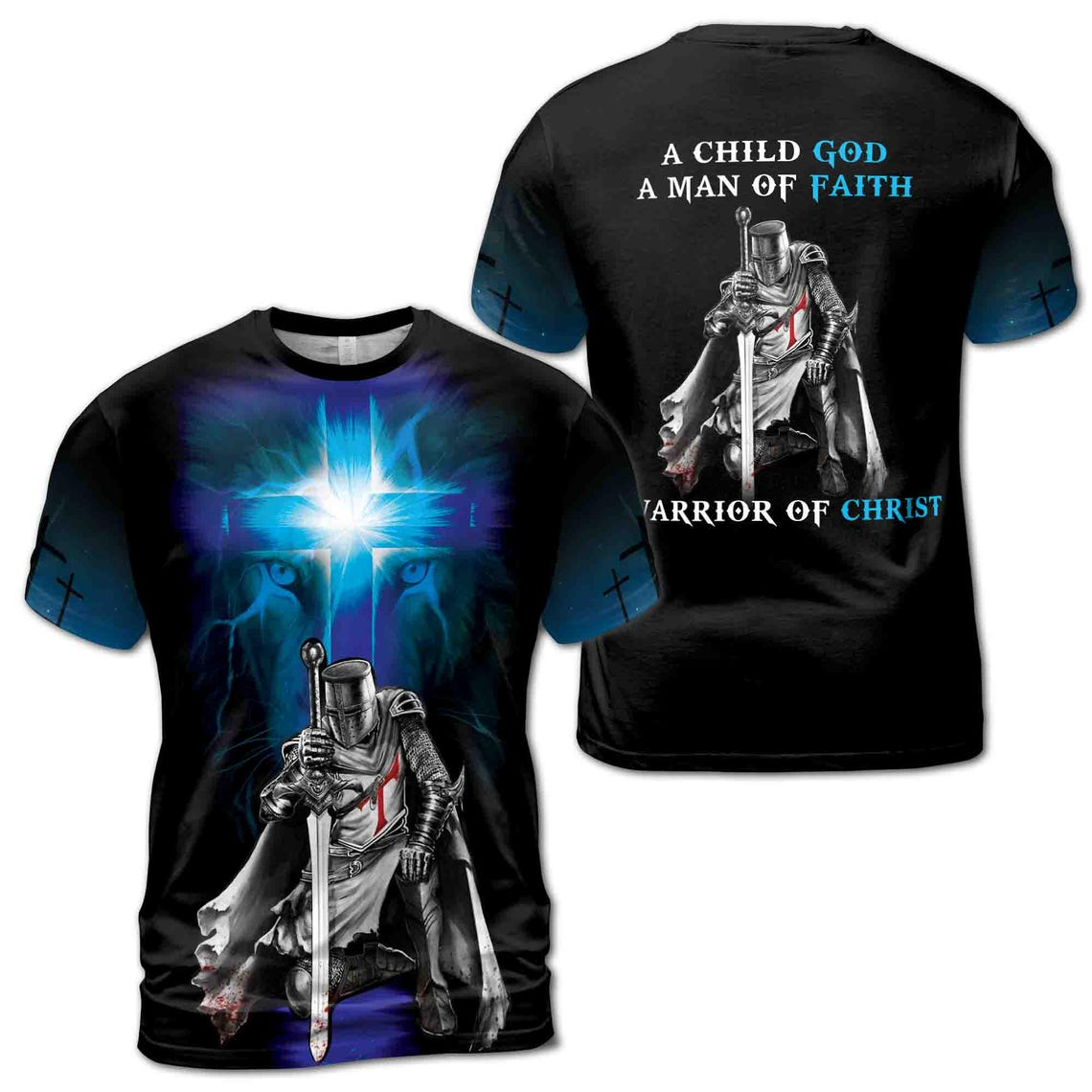 Warrior Of Christ A Man Of Faith Blue Grunge Knight Templar Men's 3D T-Shirt S-5XL