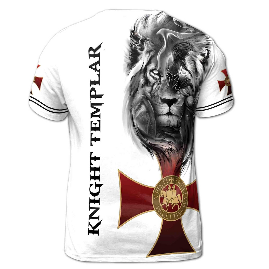 Custom Name Religious Lion Knight Templar Jesus Christ 3D T-Shirt (S-5XL)