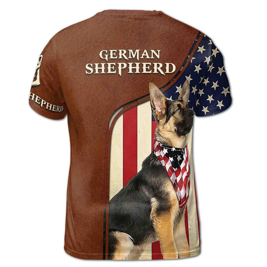 Custom Name German Shepherd With USA Flag Leather Pattern Men's 3D T-shirt S-5XL