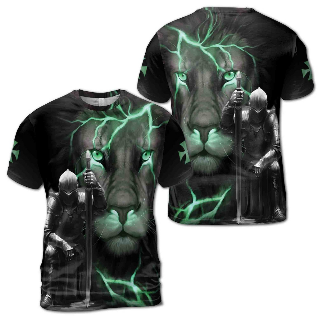 Lion The King Behind Knight Warrior Men's 3D T-shirt S-5XL