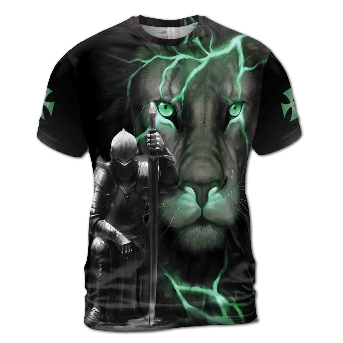 Lion The King Behind Knight Warrior Men's 3D T-shirt S-5XL