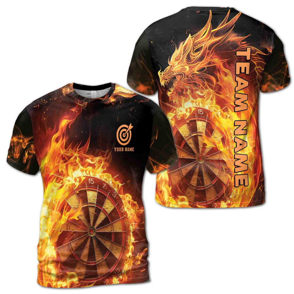 Personalized Darts Team Fire Dragon Pattern 3D Men's T-shirt S-5XL