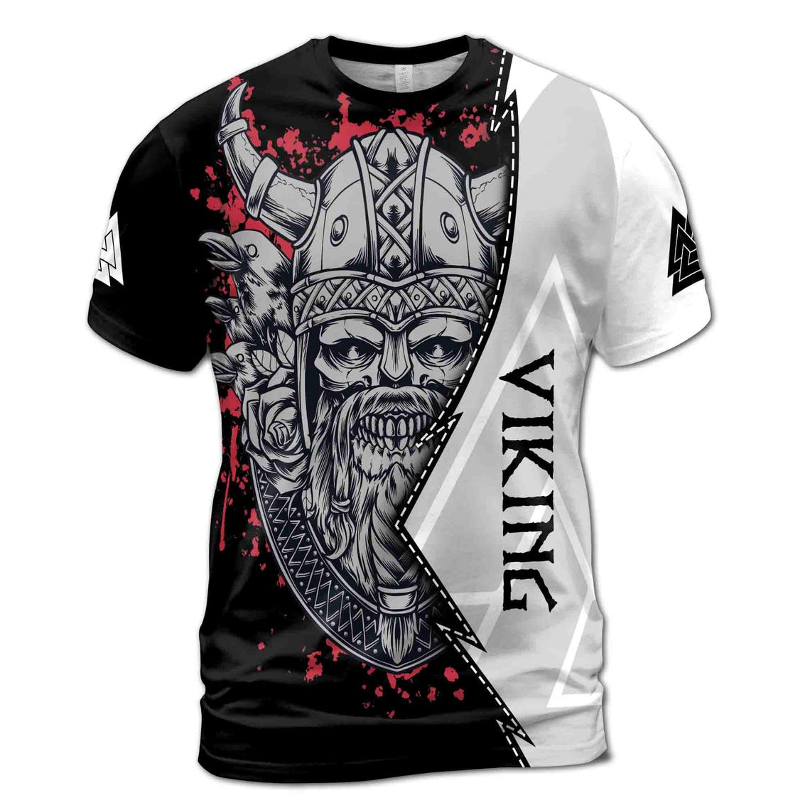 Viking Valhalla Skull Odin God Norse Mythology Tribal Pattern 3D T-Shirt S-5XL