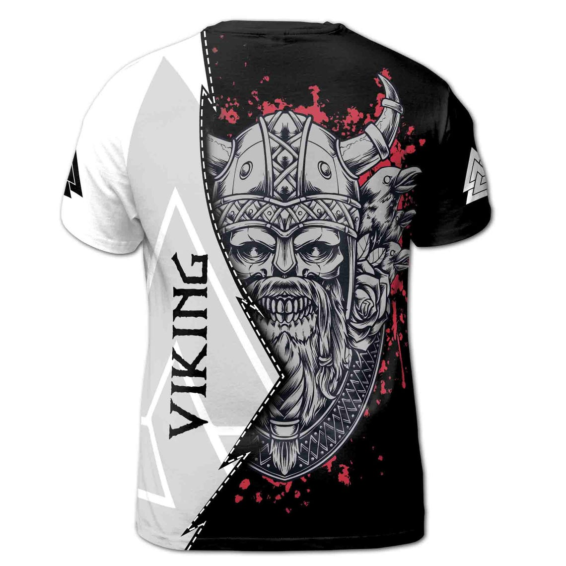 Viking Valhalla Skull Odin God Norse Mythology Tribal Pattern 3D T-Shirt S-5XL