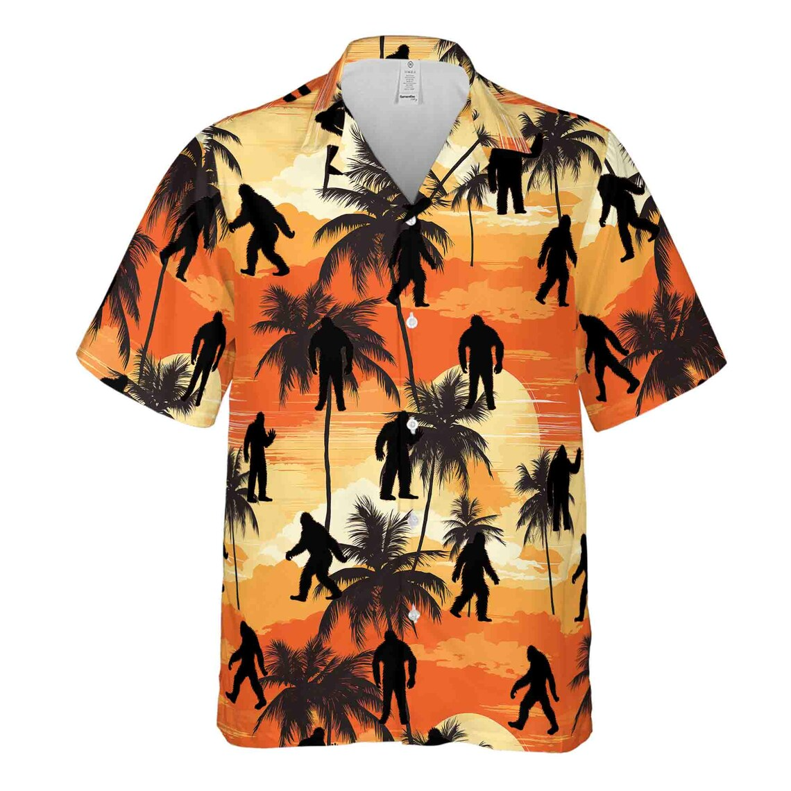 Colorful Bigfoot Sasquatch Coconut Tree Mountain Sunset Hawaiian Shirts (S-5XL)