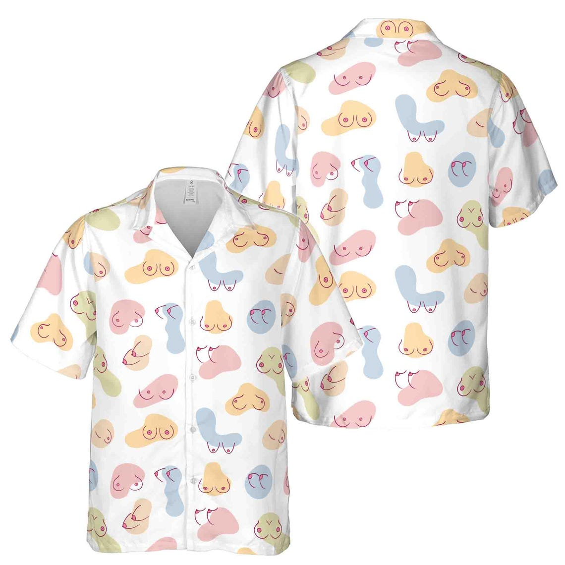 Funny Ladies Chest Pastel Hawaiian Shirts Size (S-5XL) for Men and Women