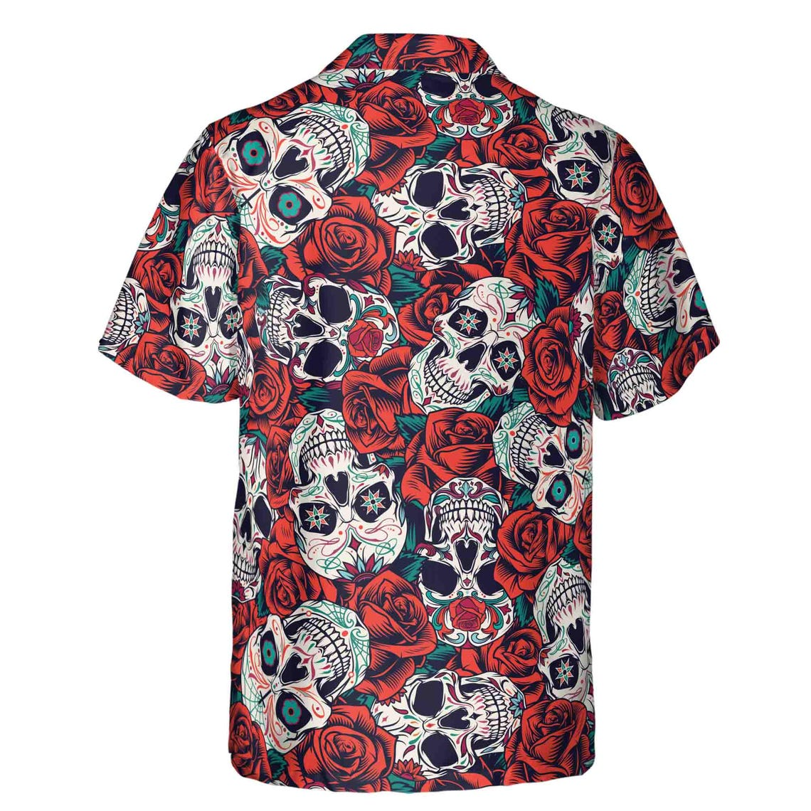 Red Rose Floral Skull Tattoo Aloha Hawaiian Shirts Size (S-5XL)