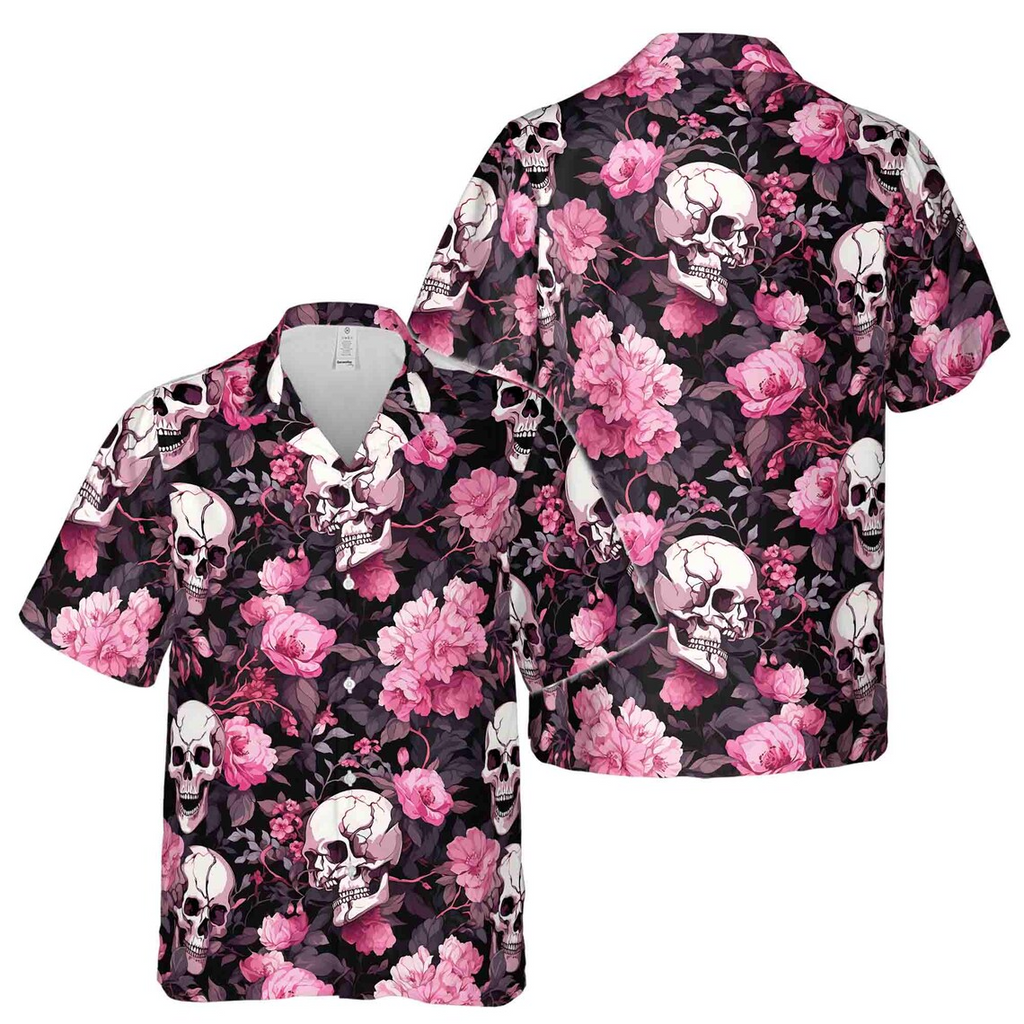 Colorful Ghostly Skull Flower Pattern Hawaiian Shirts (S-5XL)