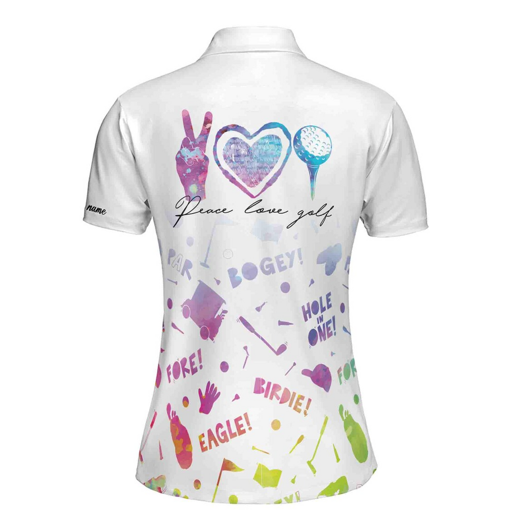 Custom Name Watercolor Peace Love Golf Women's Polo Shirt (S-5XL)