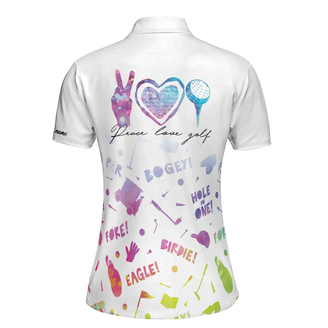 Custom Name Watercolor Peace Love Golf Women's Polo Shirt (S-5XL)