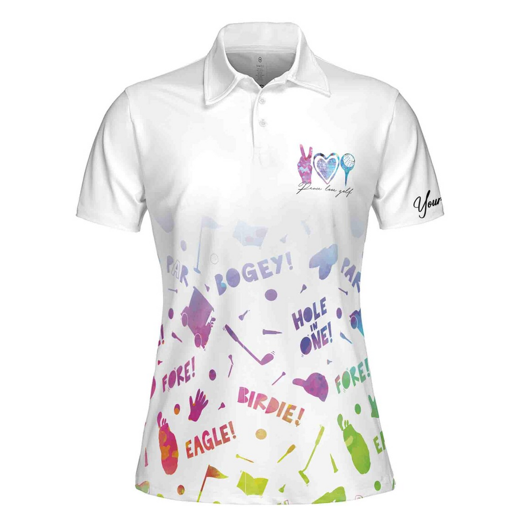 Custom Name Watercolor Peace Love Golf Women's Polo Shirt (S-5XL)