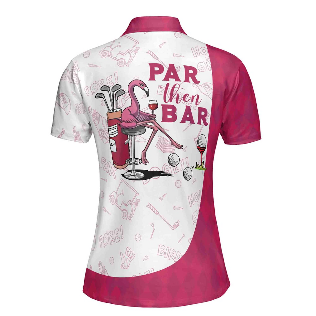 Custom Name Flamingo Golf Polo Shirt: Pink Argyle Women's Polo (S-5XL)