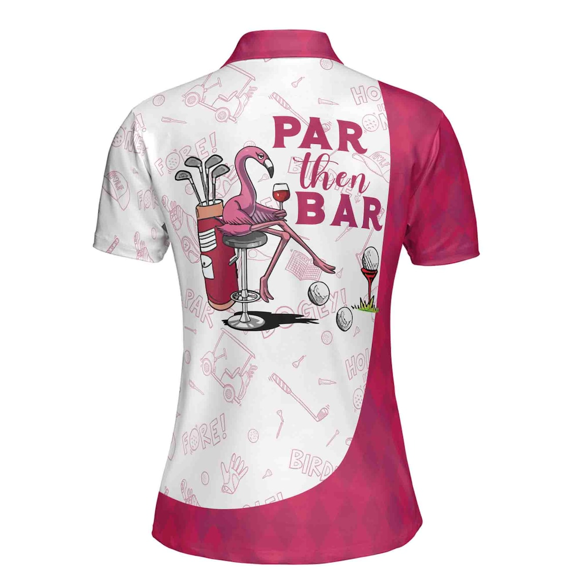 Custom Name Flamingo Golf Polo Shirt: Pink Argyle Women's Polo (S-5XL)