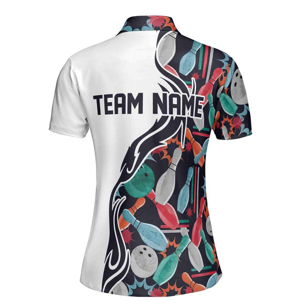 Personalized Bowling Pattern Colorful Bowling Team Women's Polo Shirt (S-5XL)