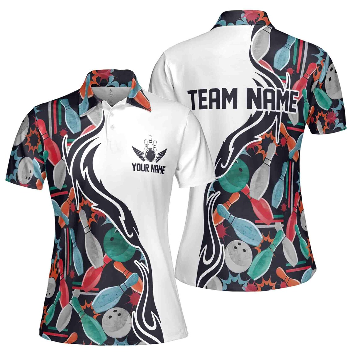 Personalized Bowling Pattern Colorful Bowling Team Women's Polo Shirt (S-5XL)