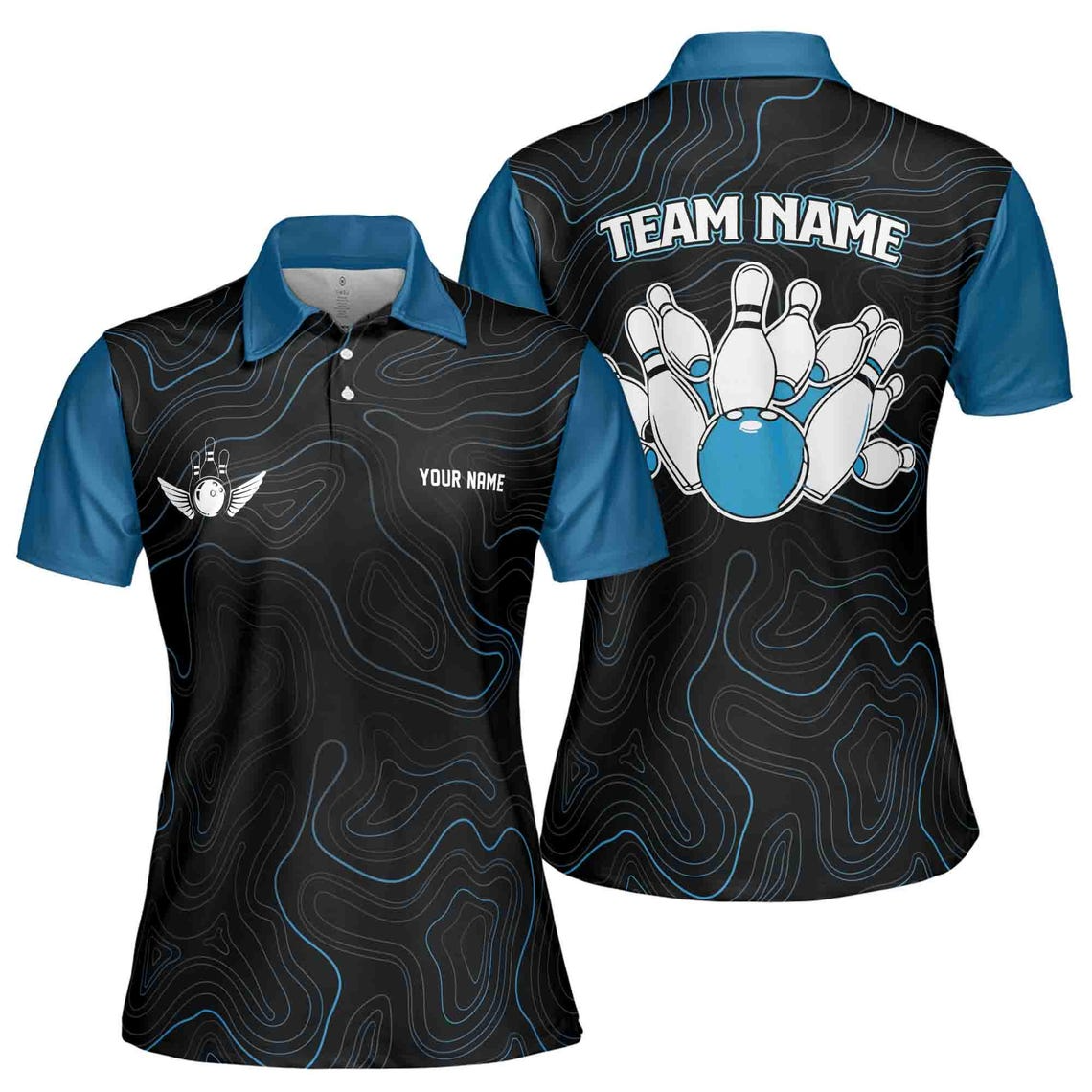 Custom Name, Team Name Multicolor Pattern Bowling Ball Camo Women's Polo Shirt (S-5XL)