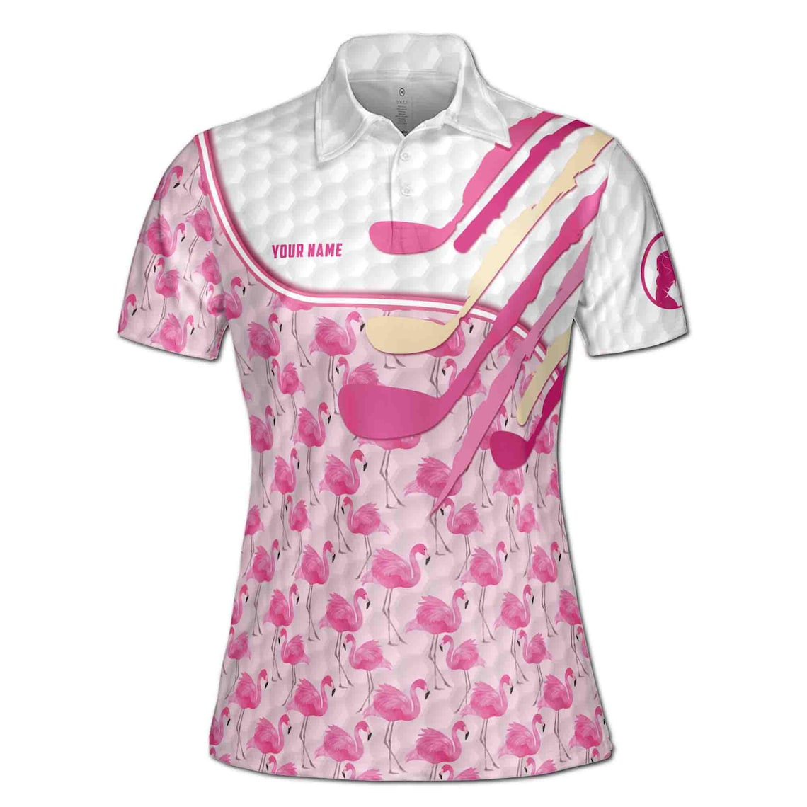 Custom Name Pink Flamingo Swing Swear Drink Repeat Golf Women's Polo Shirt (S-5XL)