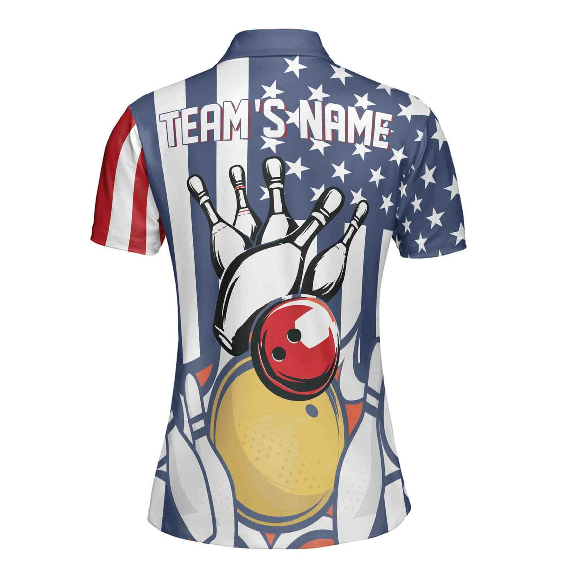 Custom Name, Team Name Bowling Ball American Flag Women's Polo Shirt (S-5XL)