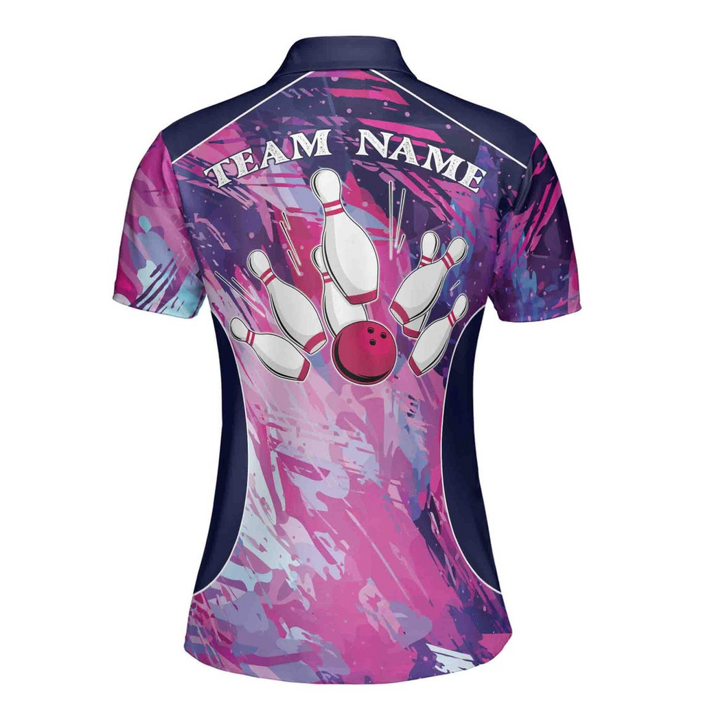 Custom Name Bowling Team Women's Polo Shirt: Colorful Splash Design